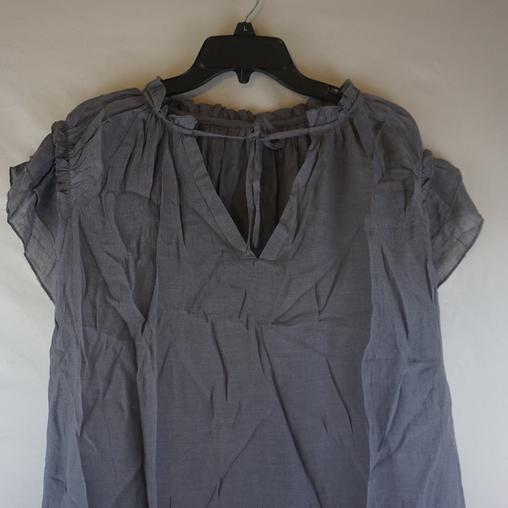 Smock Neck Ruffle Cap Sleeve Blouse Grey XL New - Picture 3 of 5